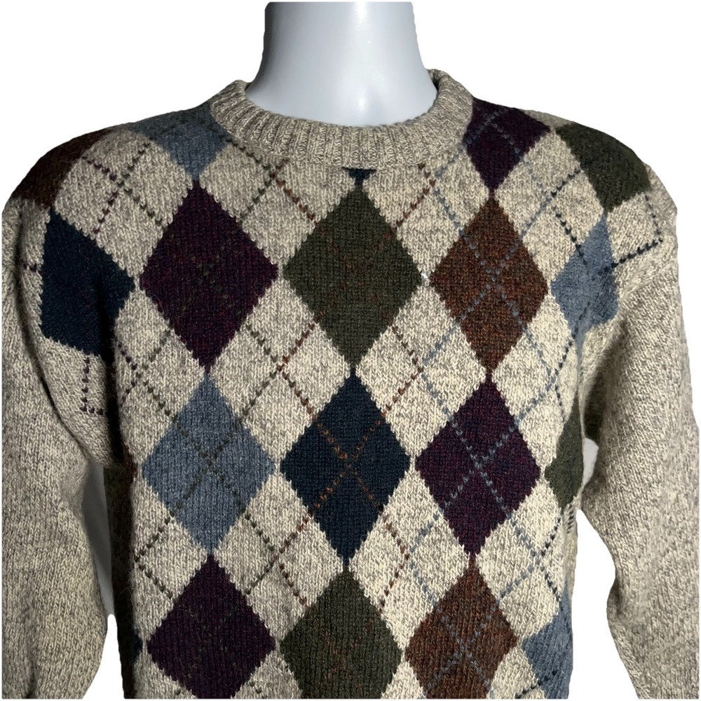 Vintage Royal Scott Crew Neck 100% Pure Wool Colorful Argyle Vest Men's‎ Large